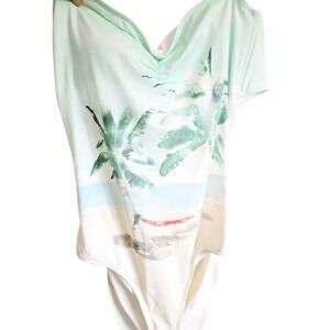 Tropical Print L Swim Suit One Piece‎ Aria Bikini Look Back No Underwire NWT